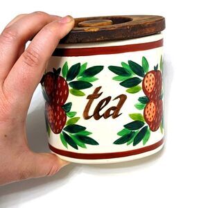 Vintage Baur Tea Caddy Canister Handpainted Strawberries 80s Cottagecore